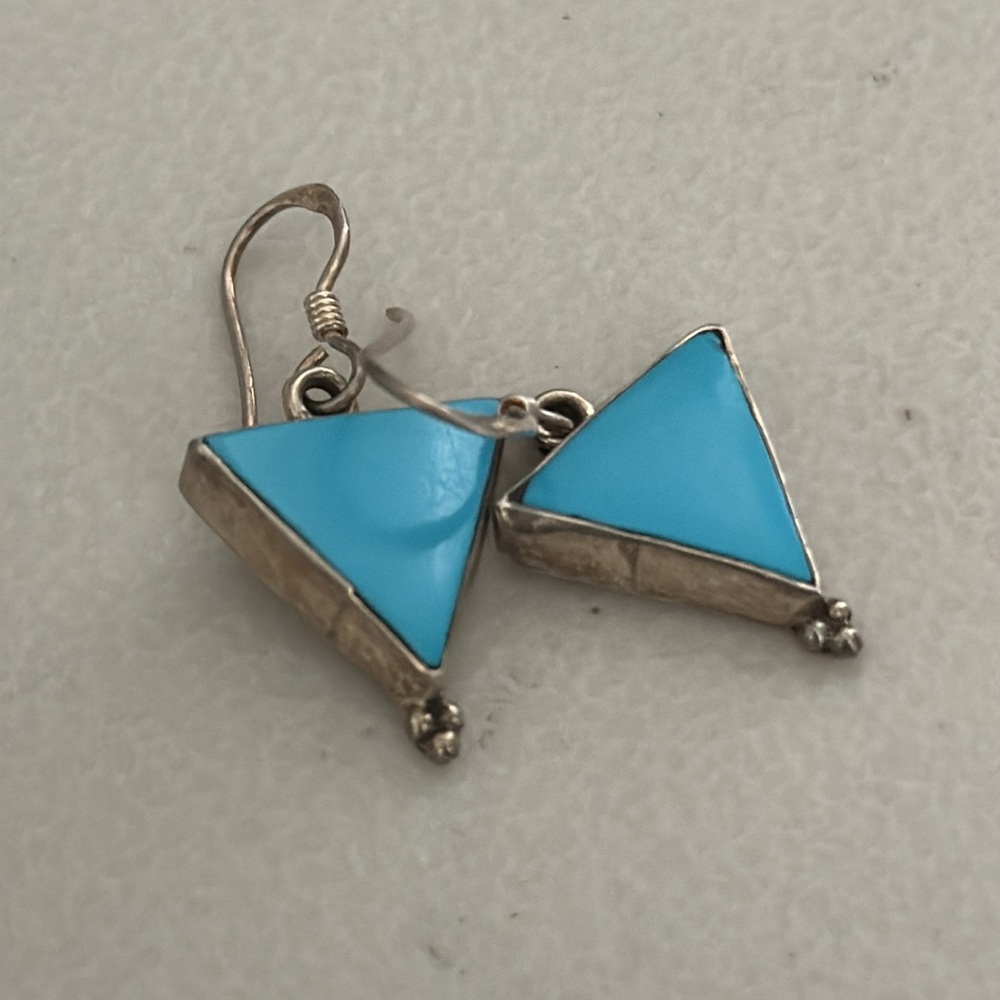 Turquoise Color Beaded Cuff Bracelet & Sterling Silver Earrings - Picture 2 of 3